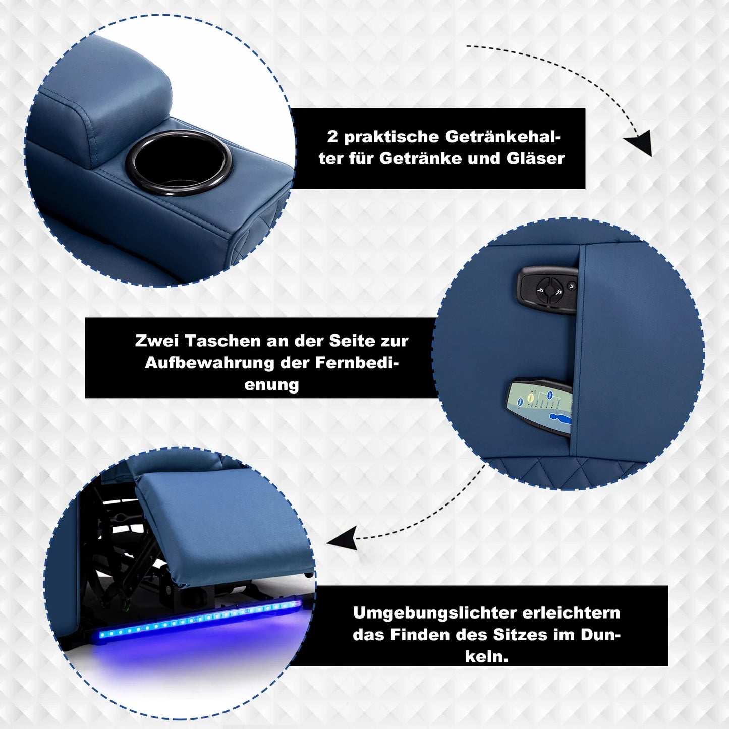 COMHOMA Recliner Armchair ā Massage & LED Relax Chair with Reclining Function for Living Room or Bedroom