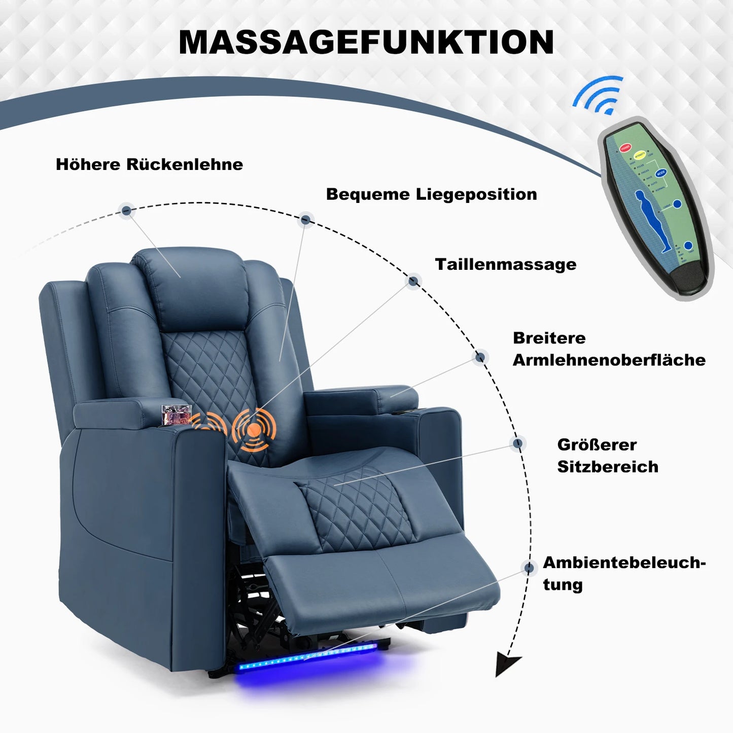 COMHOMA Recliner Armchair ā Massage & LED Relax Chair with Reclining Function for Living Room or Bedroom