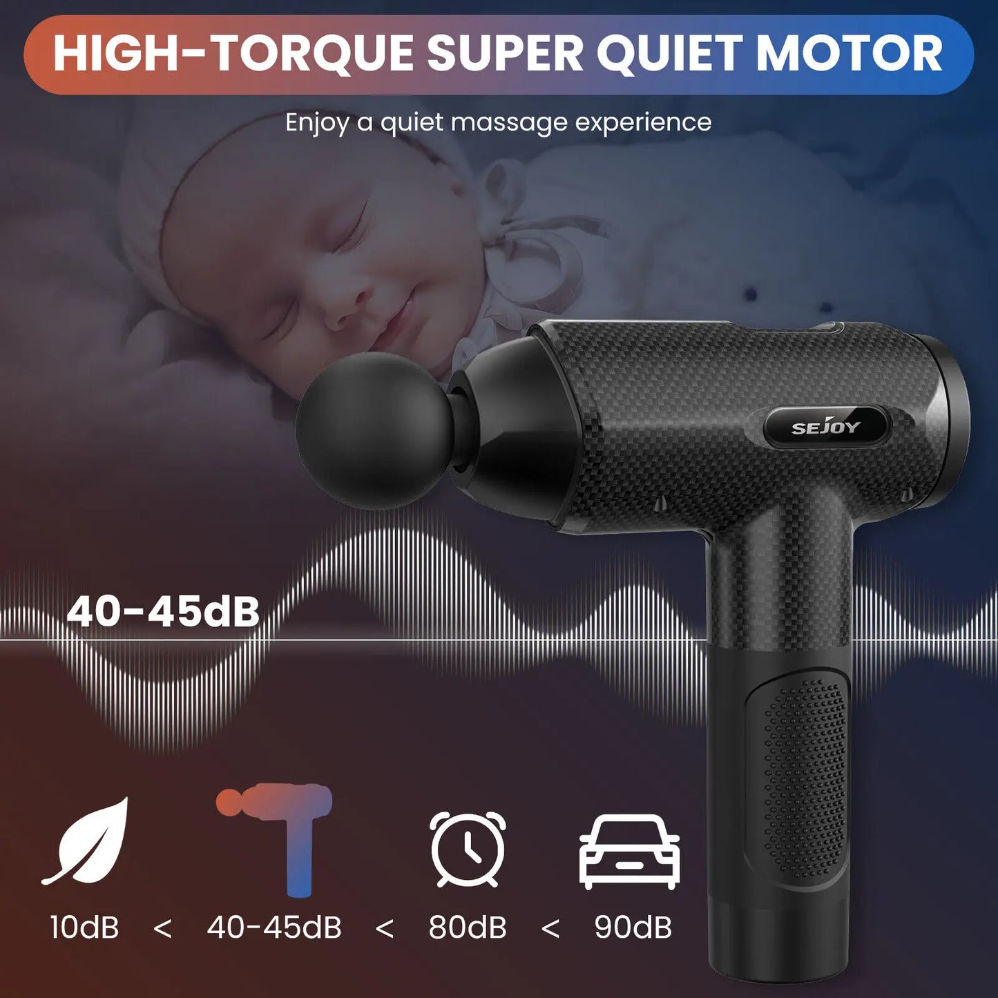 Tragbare Massagepistole von Sejoy – Tiefengewebe-Muskelmassagegerät mit 30 Geschwindigkeiten, 9 Köpfen und drehmomentstarkem Motor