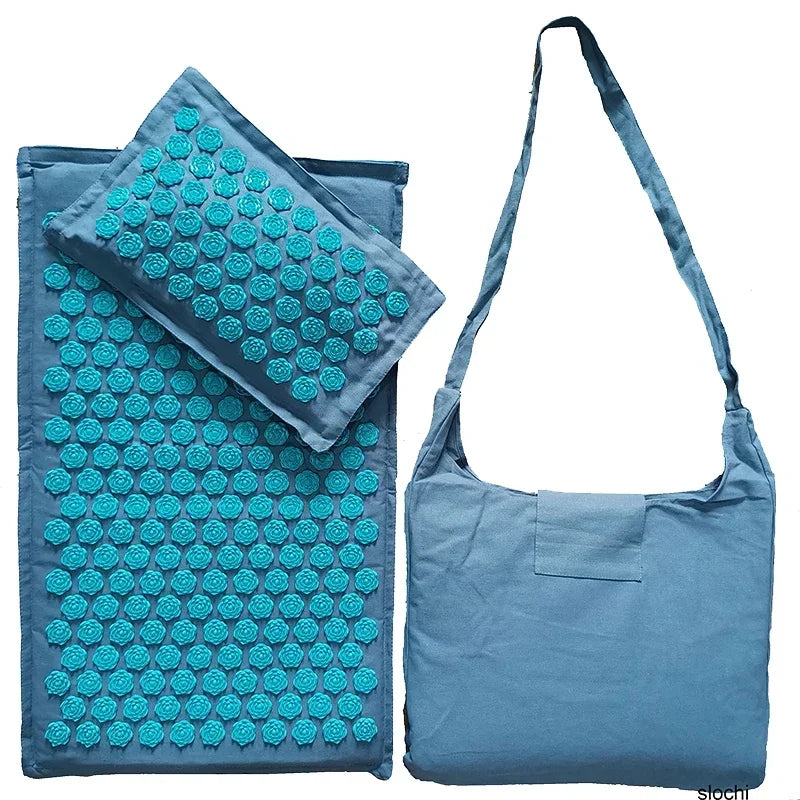 Akupressur-Massagematte 74×44cm – Yogamatte aus natürlichem Leinen und Kokosfasern mit Lotus-Spikes und Tragetasche