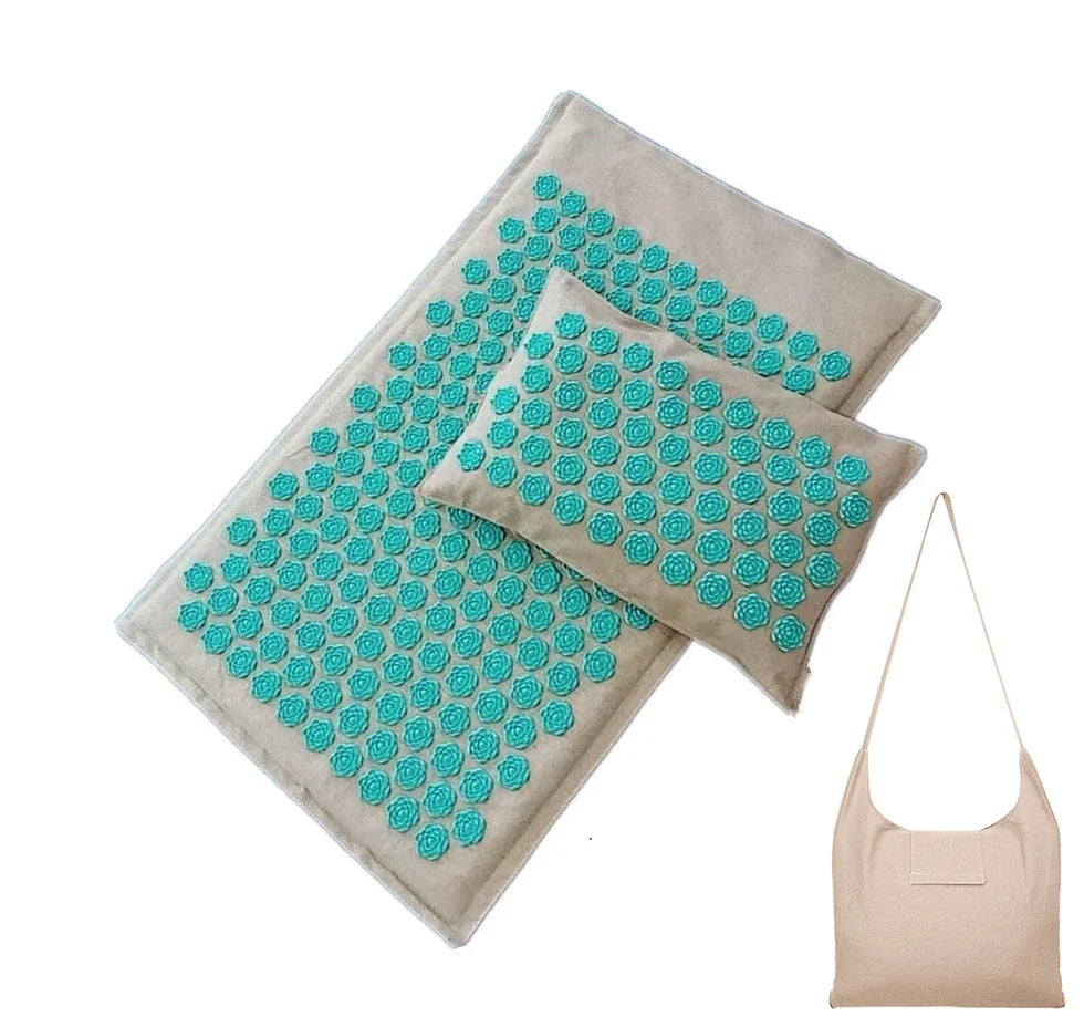Akupressur-Massagematte 74×44cm – Yogamatte aus natürlichem Leinen und Kokosfasern mit Lotus-Spikes und Tragetasche