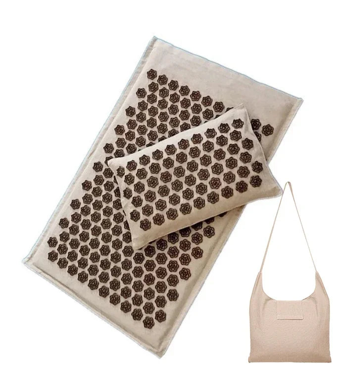 Akupressur-Massagematte 74×44cm – Yogamatte aus natürlichem Leinen und Kokosfasern mit Lotus-Spikes und Tragetasche