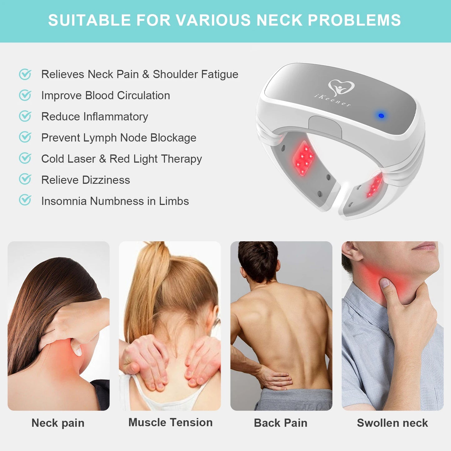 KTS Kabelloses Laser-Nackentherapiegerät – 3×808 nm + 14×650 nm Rotlicht-LLLT zur Linderung von Nackenschmerzen