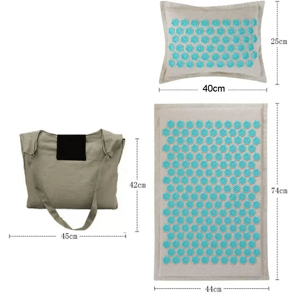 Akupressur-Massagematte 74×44cm – Yogamatte aus natürlichem Leinen und Kokosfasern mit Lotus-Spikes und Tragetasche