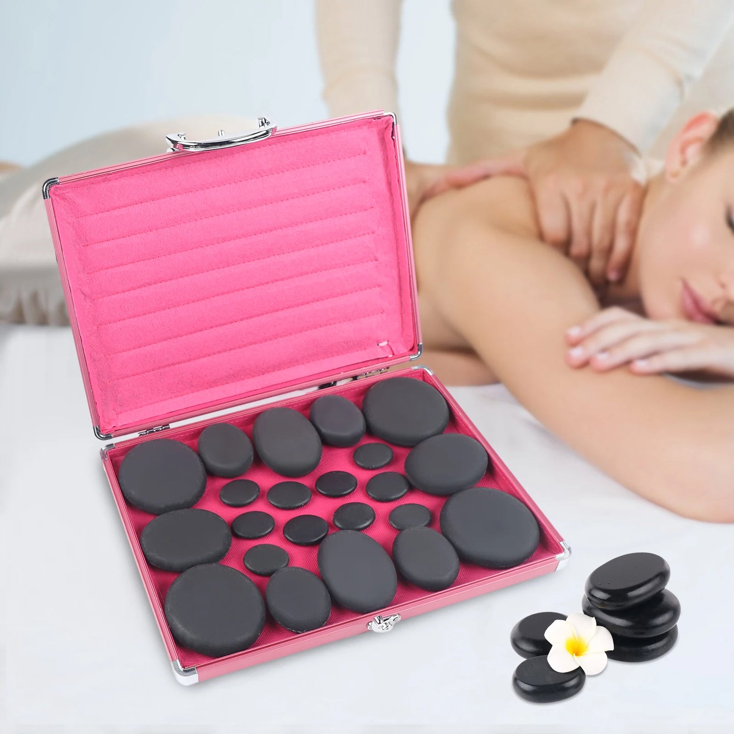 20-Piece Hot Stone Massage Set β Basalt Stone Kit with Heating Box for Spa, Therapy & Hot Compress Treatment