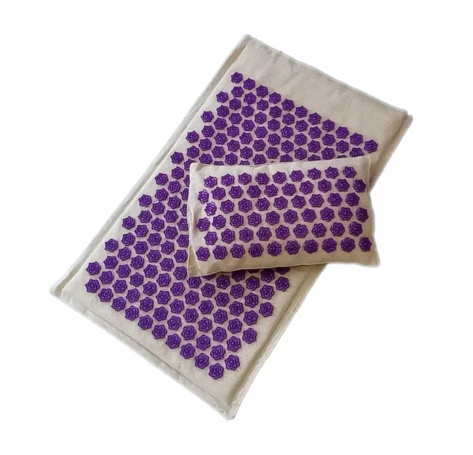 Akupressur-Massagematte 74×44cm – Yogamatte aus natürlichem Leinen und Kokosfasern mit Lotus-Spikes und Tragetasche