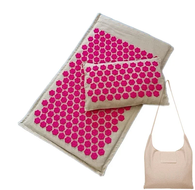 Akupressur-Massagematte 74×44cm – Yogamatte aus natürlichem Leinen und Kokosfasern mit Lotus-Spikes und Tragetasche