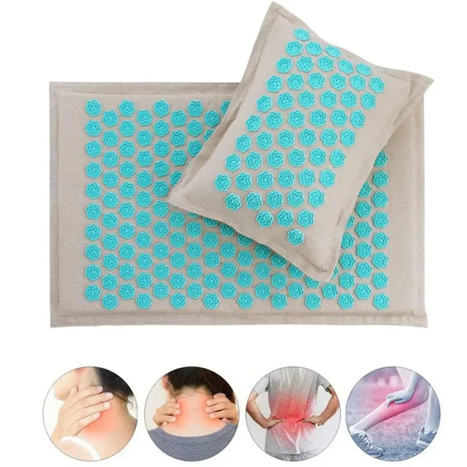 Akupressur-Massagematte 74×44cm – Yogamatte aus natürlichem Leinen und Kokosfasern mit Lotus-Spikes und Tragetasche