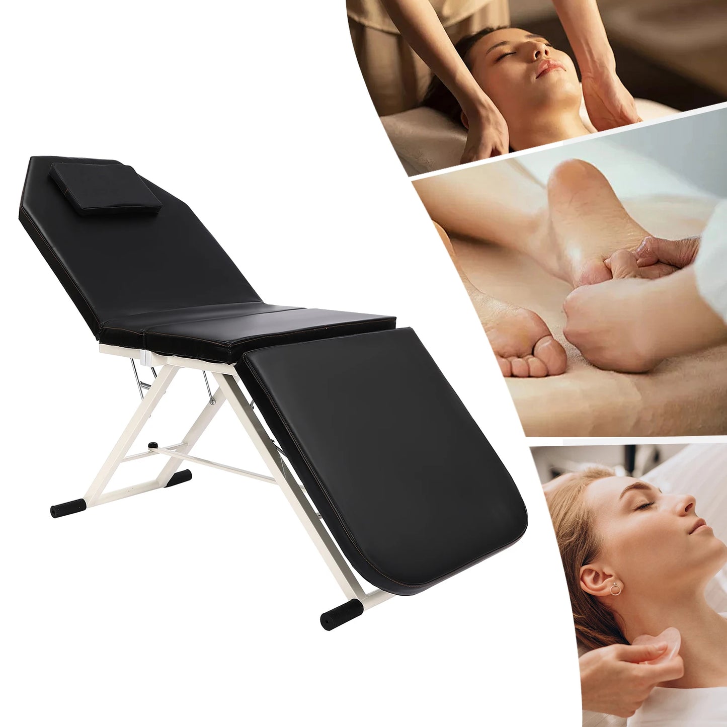 3-fach faltbares, tragbares Schönheits- und Massagebett – verstellbarer Spa-Tisch mit Aufbewahrungstasche (weiß/pink/schwarz)