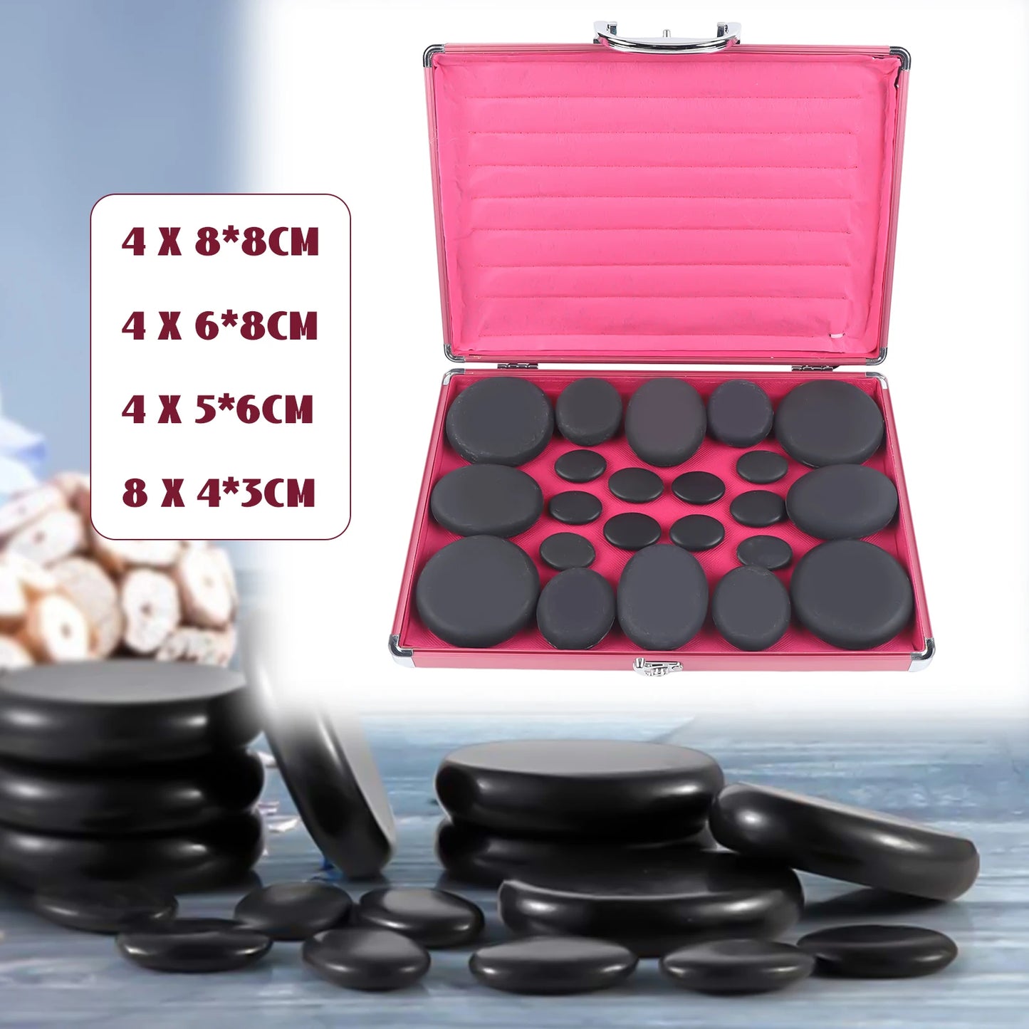 20-Piece Hot Stone Massage Set – Basalt Stone Kit with Heating Box for Spa, Therapy & Hot Compress Treatment