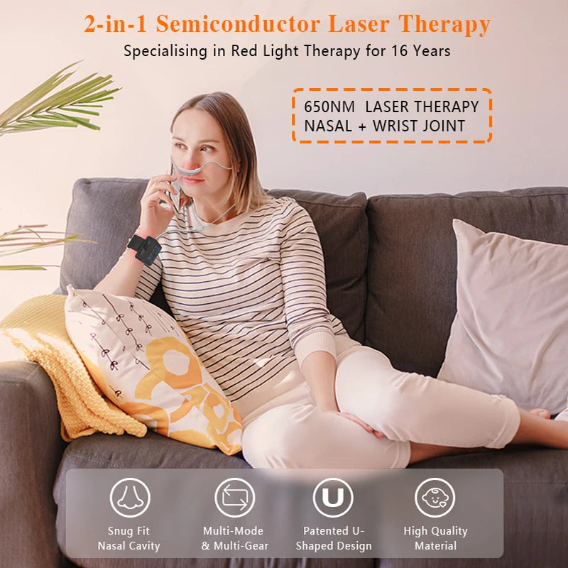 KTS 650-nm-Lasertherapieuhr – LLLT-Halbleiterbehandlung für Diabetes, Bluthochdruck, Rhinitis und verstopfte Nase