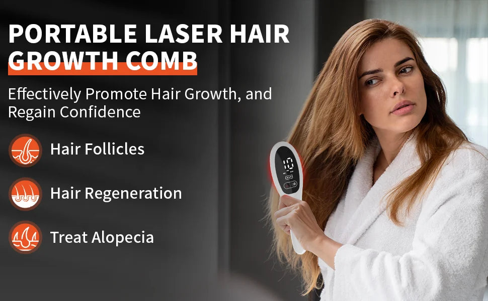 Elektrischer Laser-Haarwuchskamm – Anti-Haarausfall-Therapie mit 650 nm Rotlicht, LED und Vibrationsmassage