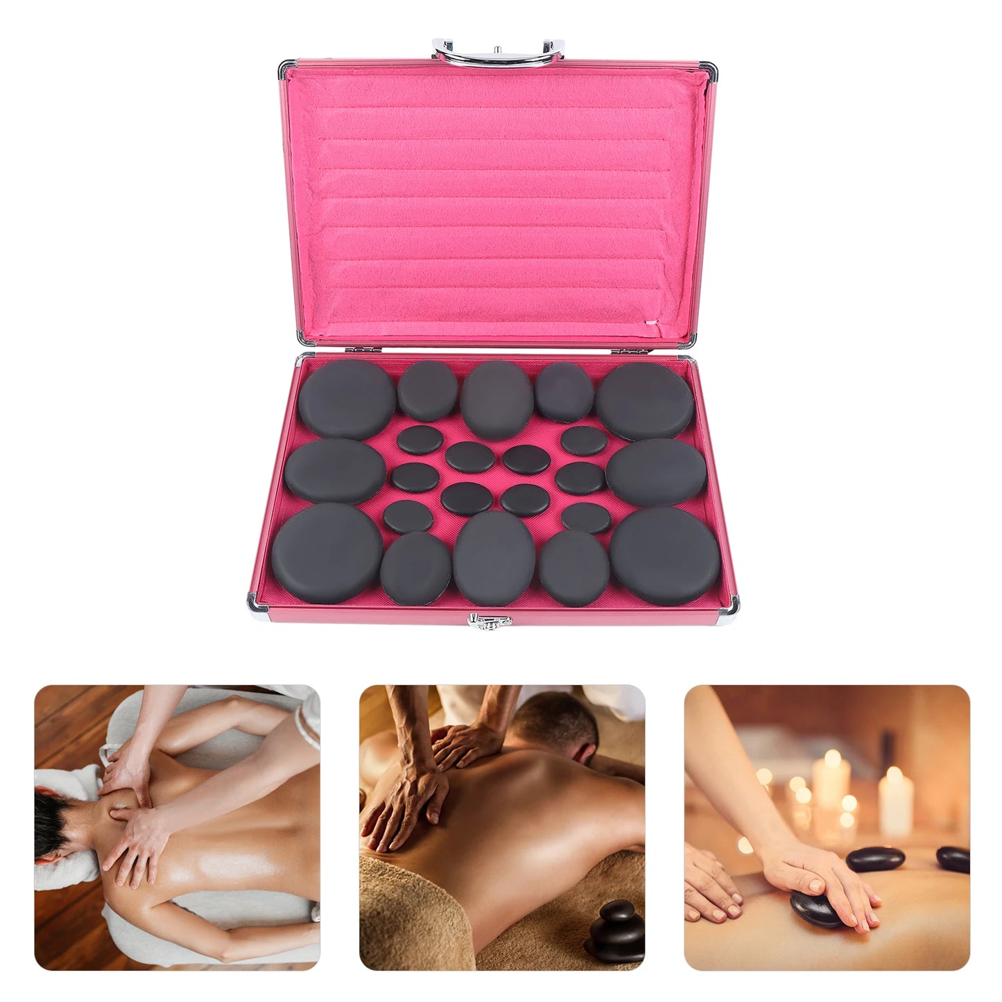 20-Piece Hot Stone Massage Set – Basalt Stone Kit with Heating Box for Spa, Therapy & Hot Compress Treatment